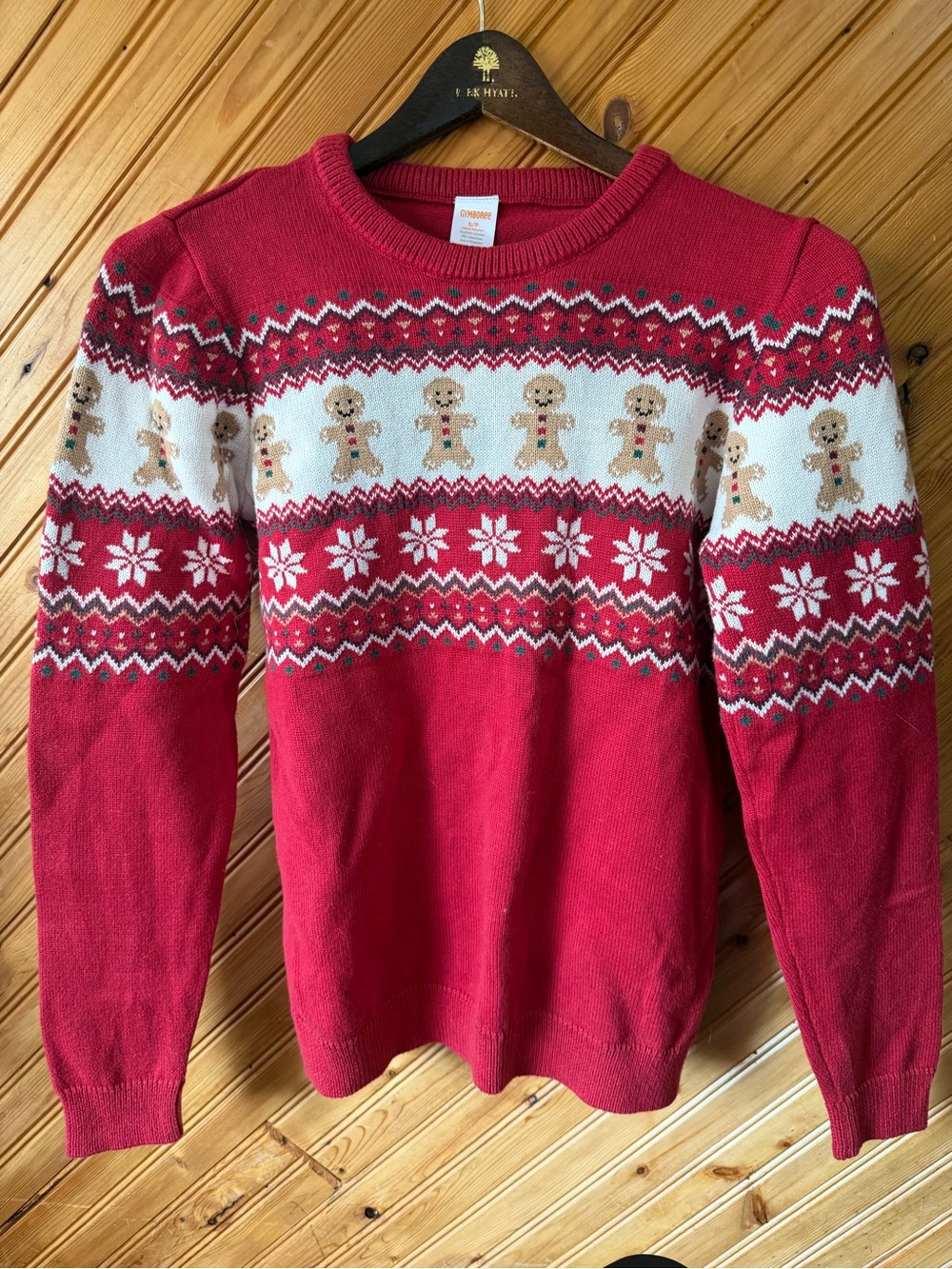 Gymboree Red Crewneck Sweater with Gingerbread Fair Isle adult small